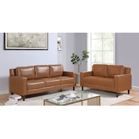 Contemporary Faux Leather Sofa and Loveseat Set - Camel