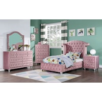 Glam 4-Piece Twin Bedroom Set with Upholstered Tufting