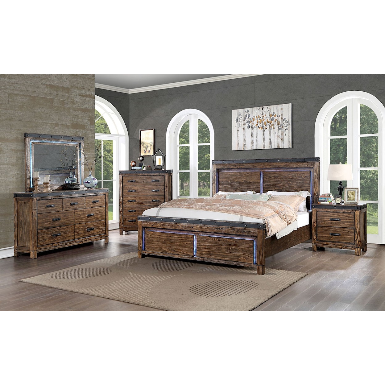 Furniture of America - FOA ALBALI King Panel Bed with Built-In Lighting
