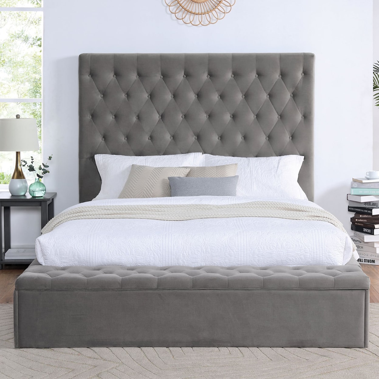 Furniture of America - FOA Athenelle King Bed with Button Tufted Headboard