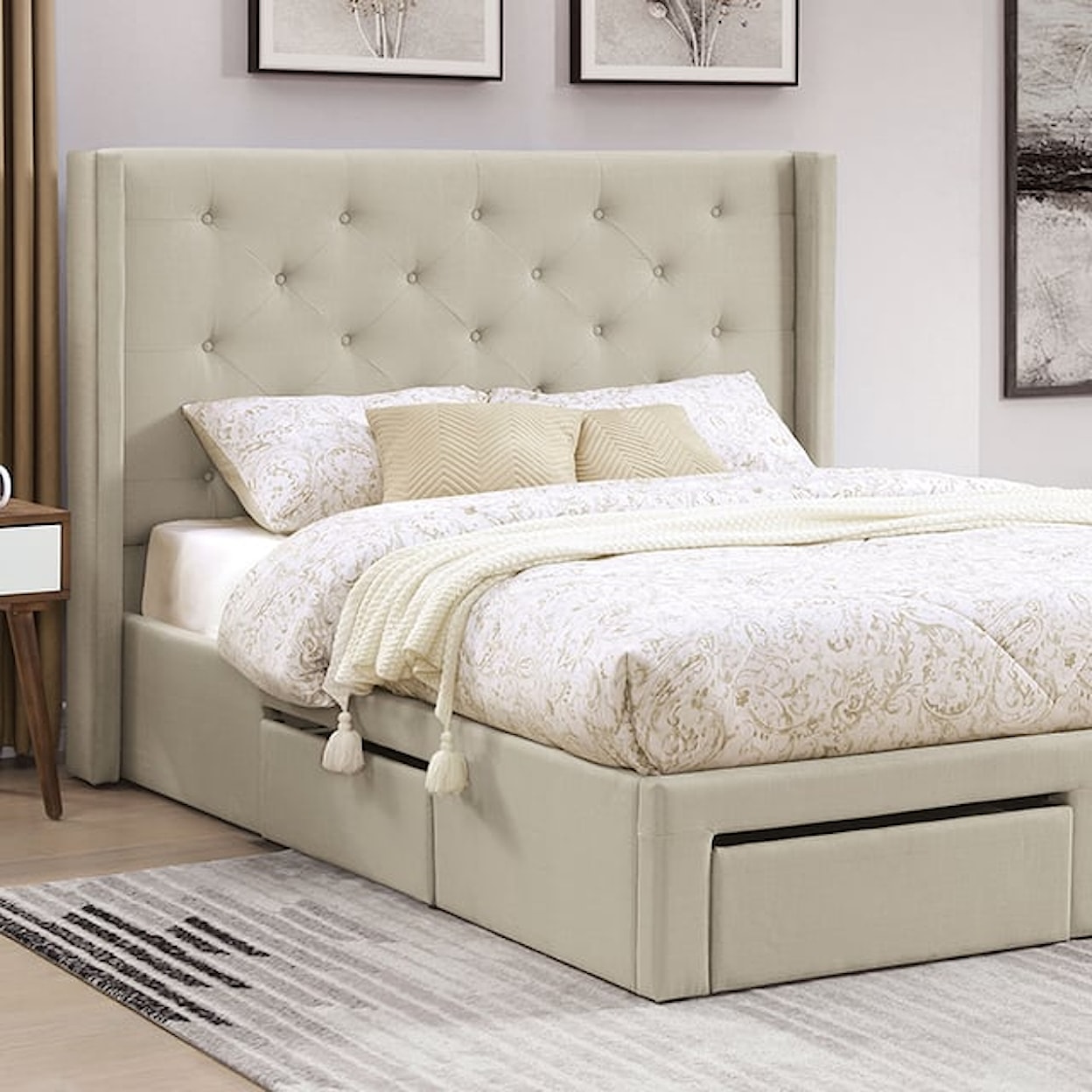 Furniture of America - FOA Mitchelle King Upholstered Storage Bed
