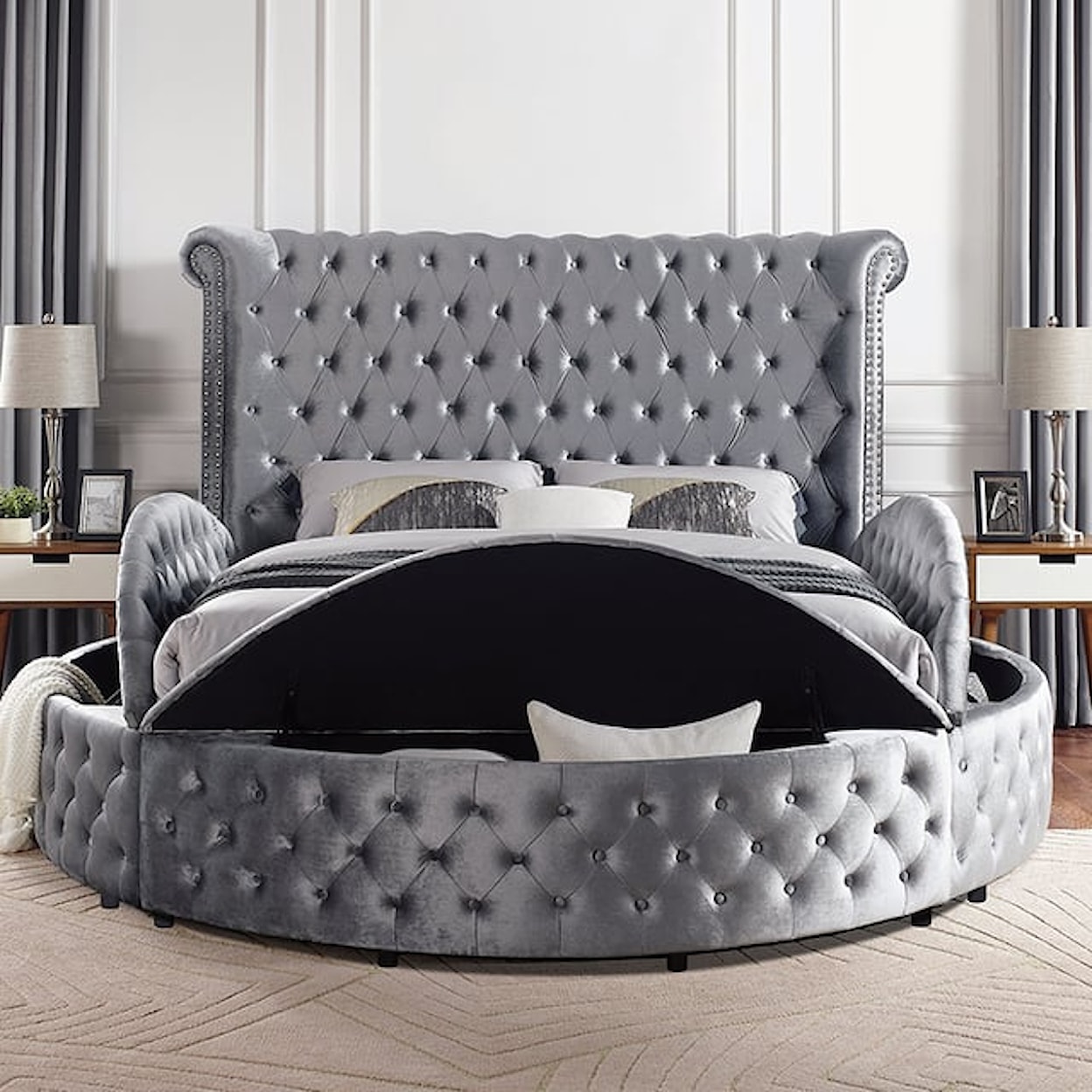 Furniture of America Sansom Queen Upholstered Round Bed