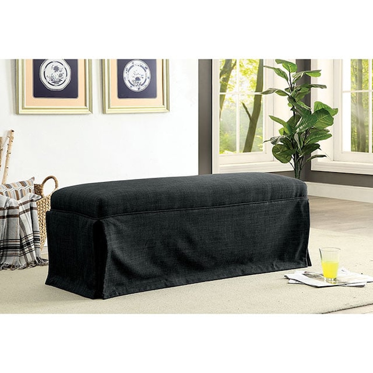 Furniture of America Kortrijk Skirted Bench with Welting Trim