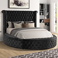 Sansom Glam Upholstered California King Round Bed with USB Ports - Black