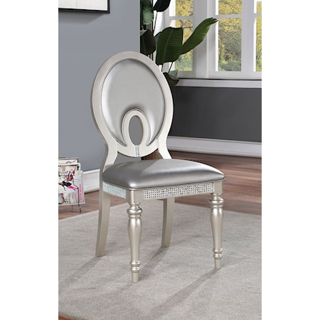Transitional Silver Side Chair with Turned Legs