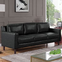 Contemporary Faux Leather Sofa with Tapered Legs - Black