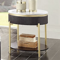 Glam Koblenz Storage End Table with Gold Steel and Faux Marble Top - Dark Walnut