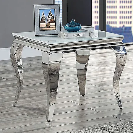 Glam End Table with Glass Top