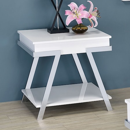 Contemporary End Table with Lift Top Design & Chrome Frames