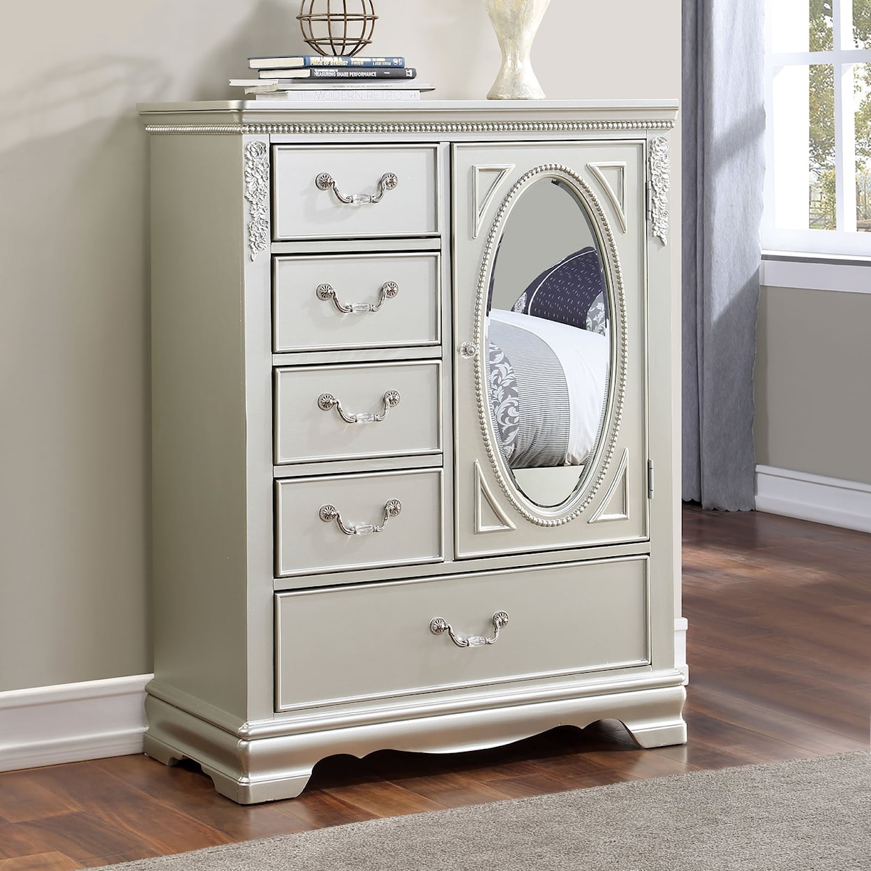 Furniture of America Alecia 5-Drawer Armoire with Mirror Door