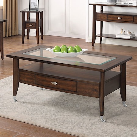  Dark Walnut Coffee Table with Glass Top