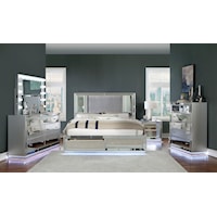 Glam 5-Piece Queen Bedroom Set w/Built in LED Lighting & Two Nightstands