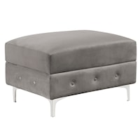 Transitional Gray Ottoman with Button Tufting