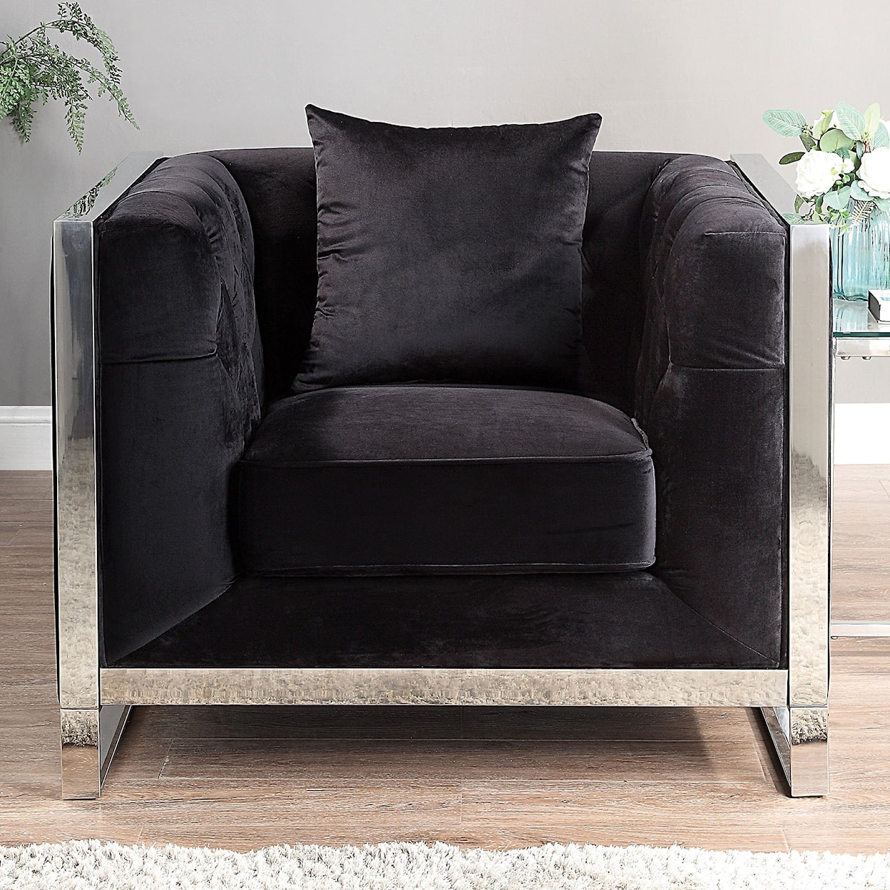 Furniture of America EVADNE Accent Chair with Pillow - Black