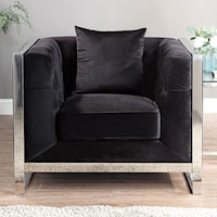 Evacne Glam Accent Chair with Metal Accents and Pillow - Black