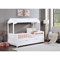 Coastal Youth Twin House Bed with Trundle - White