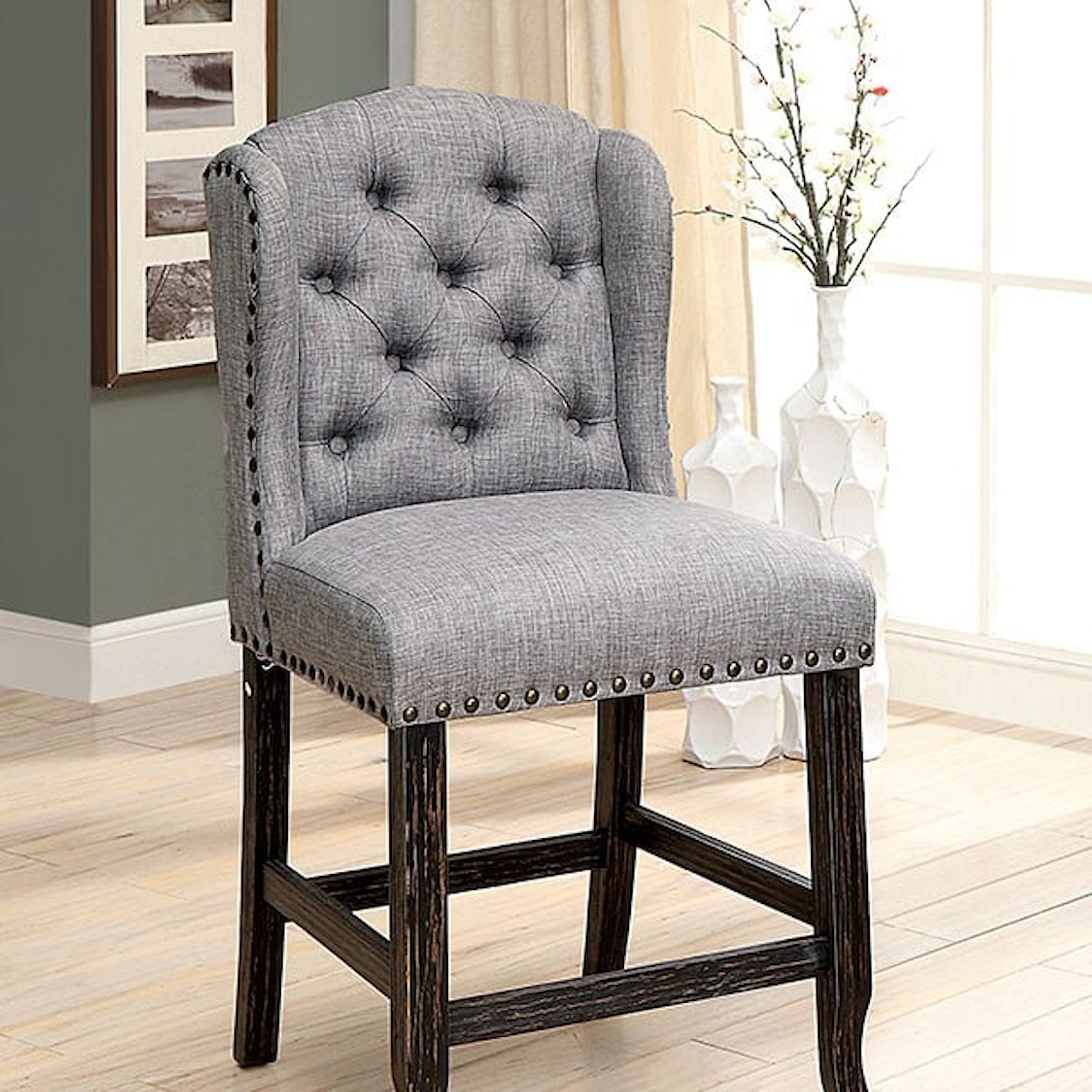 Furniture of America Sania Wingback Barstool with Button Tufting