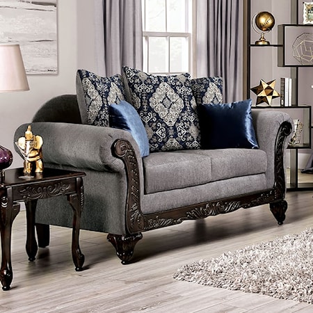Traditional Loveseat with Wooden Cabriole Legs