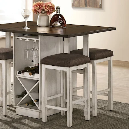 Farmhouse Counter Height Dining Table with Wine Bottle Storage