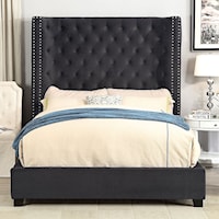 Rosabelle Upholstered California King Bed with Button Tufted Headboard and Nailhead Trim - Dark Gray