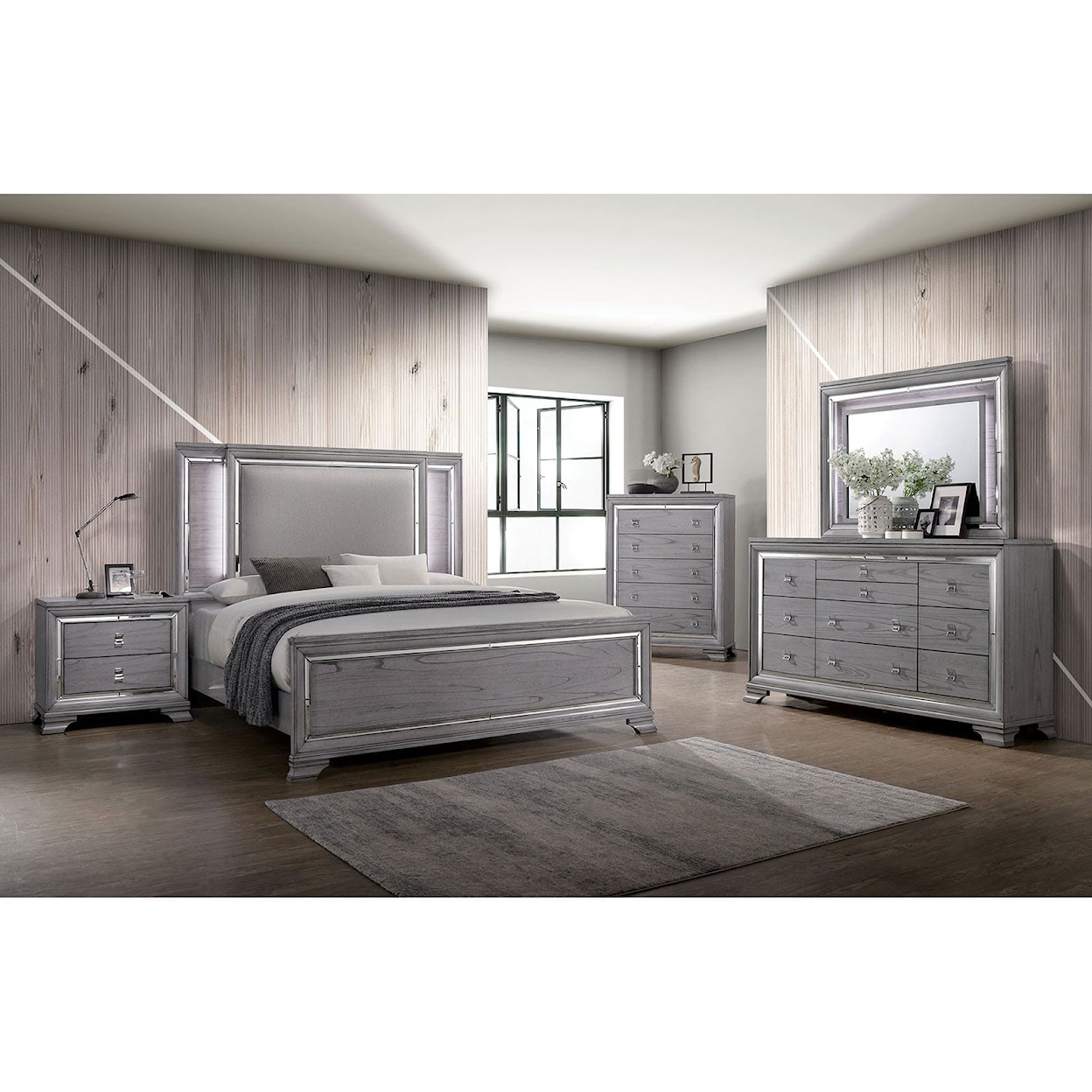 Furniture of America Alanis 5 Pc. Queen Bedroom Set w/ 2 NS