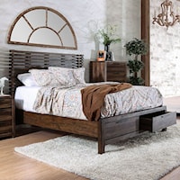 Rustic California King Bed with Slatted Headboard and Footboard Storage