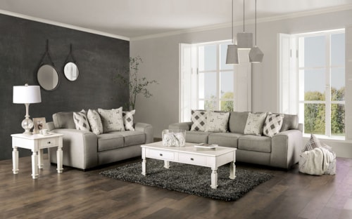 Transitional Sofa and Loveseat Set with Wide Arms