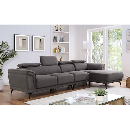 Contemporary 3-Piece Sectional with Armless Chair, Dark Gray
