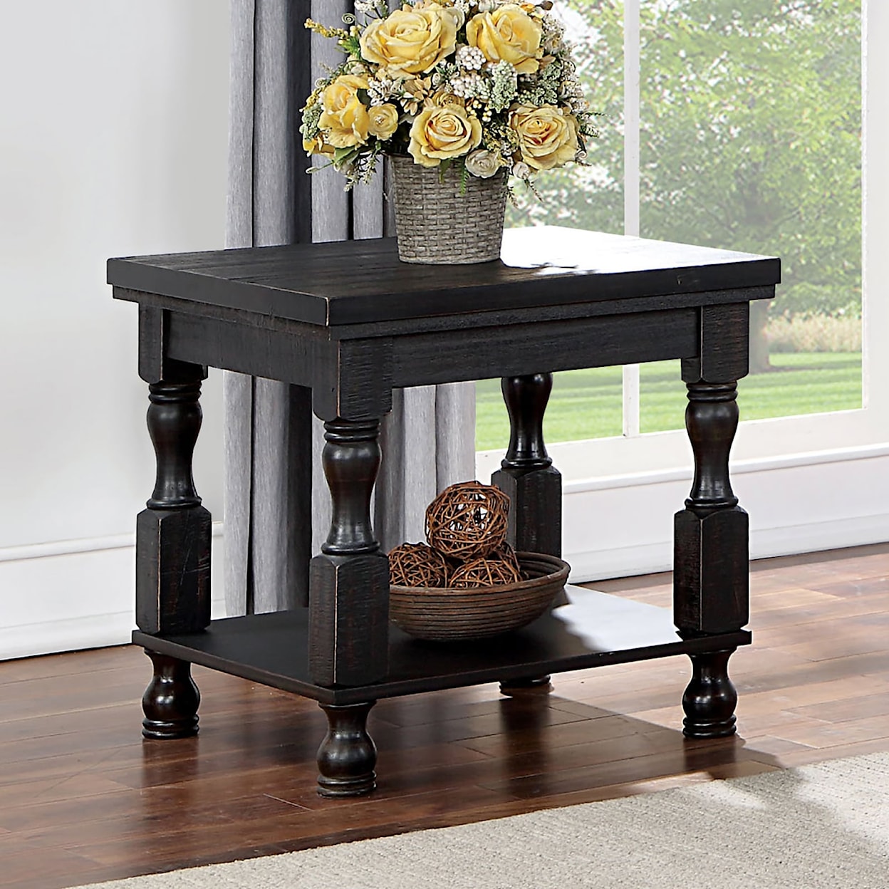 Furniture of America Calandra End Table, Antique Black