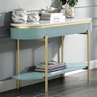 Glam Koblenz Storage Sofa Table with Gold Steel and Faux Marble Top - Light Teal