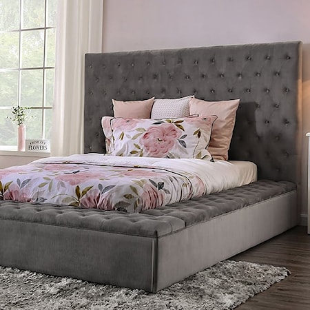 Transitional Golati Upholstered King Platform Bed - Gray