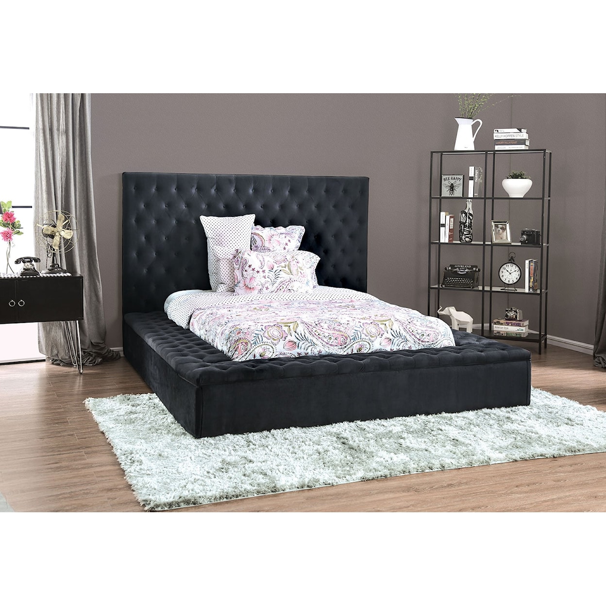 Furniture of America Golati Upholstered Queen Platform Bed - Dark Gray