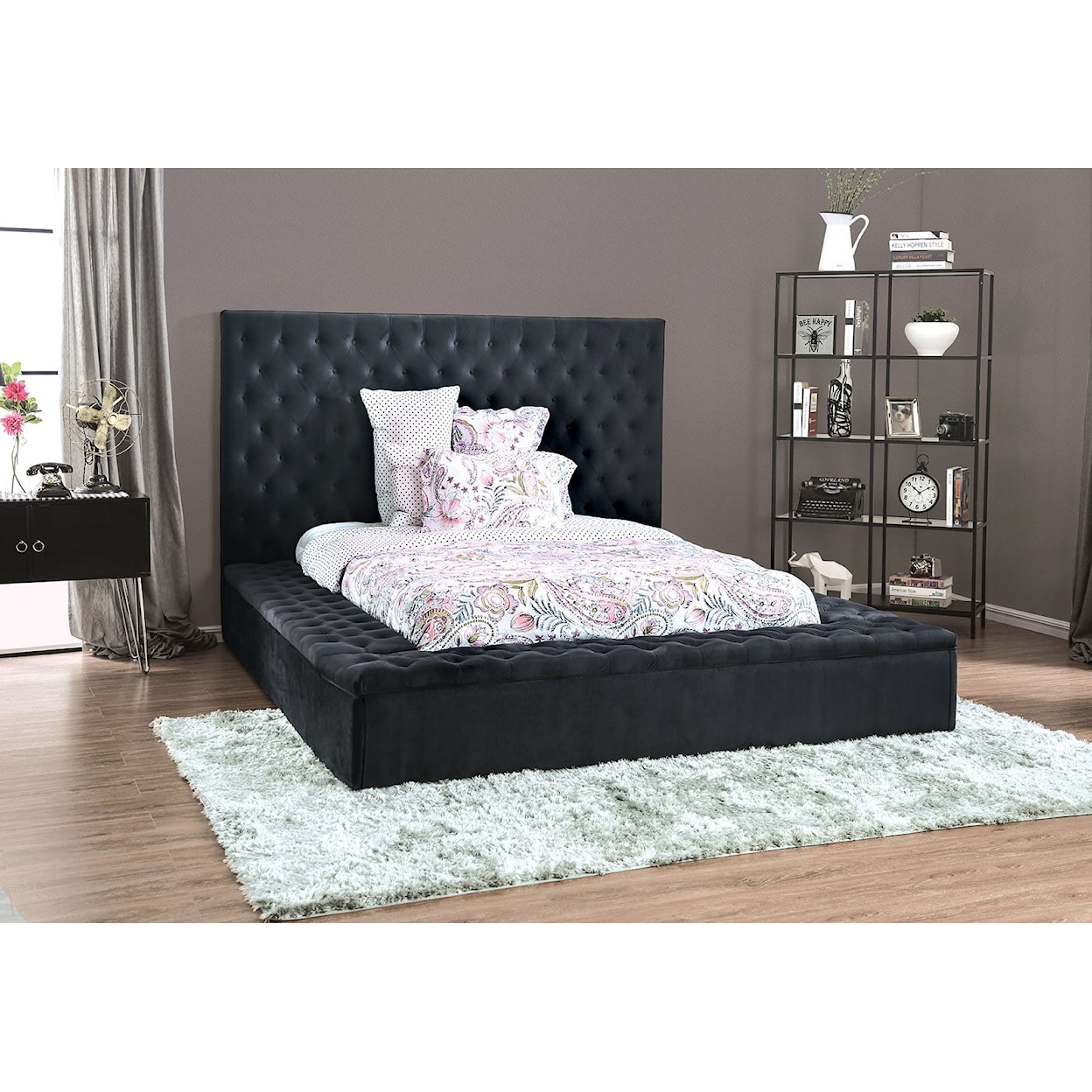 Furniture of America - FOA Golati Upholstered King Platform Bed - Dark Gray