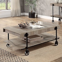 Industrial Coffee Table with Open Bottom Shelf