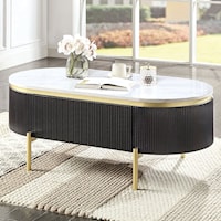 Glam Koblenz Storage Coffee Table with Gold Steel and Faux Marble Top - Dark Walnut