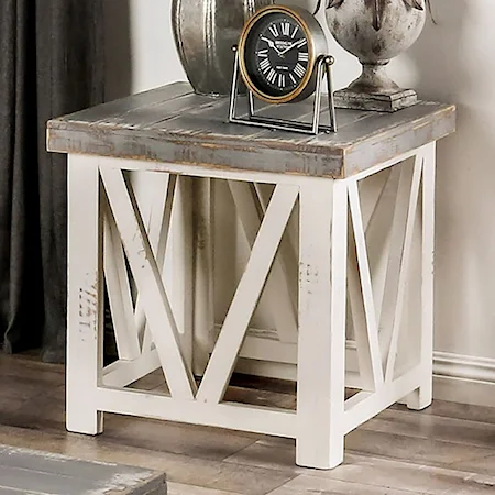 Rustic Farmhouse End Table with Weathered Gray Top
