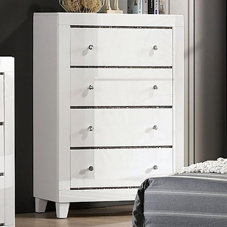 Contemporary White 4-Drawer Bedroom Chest