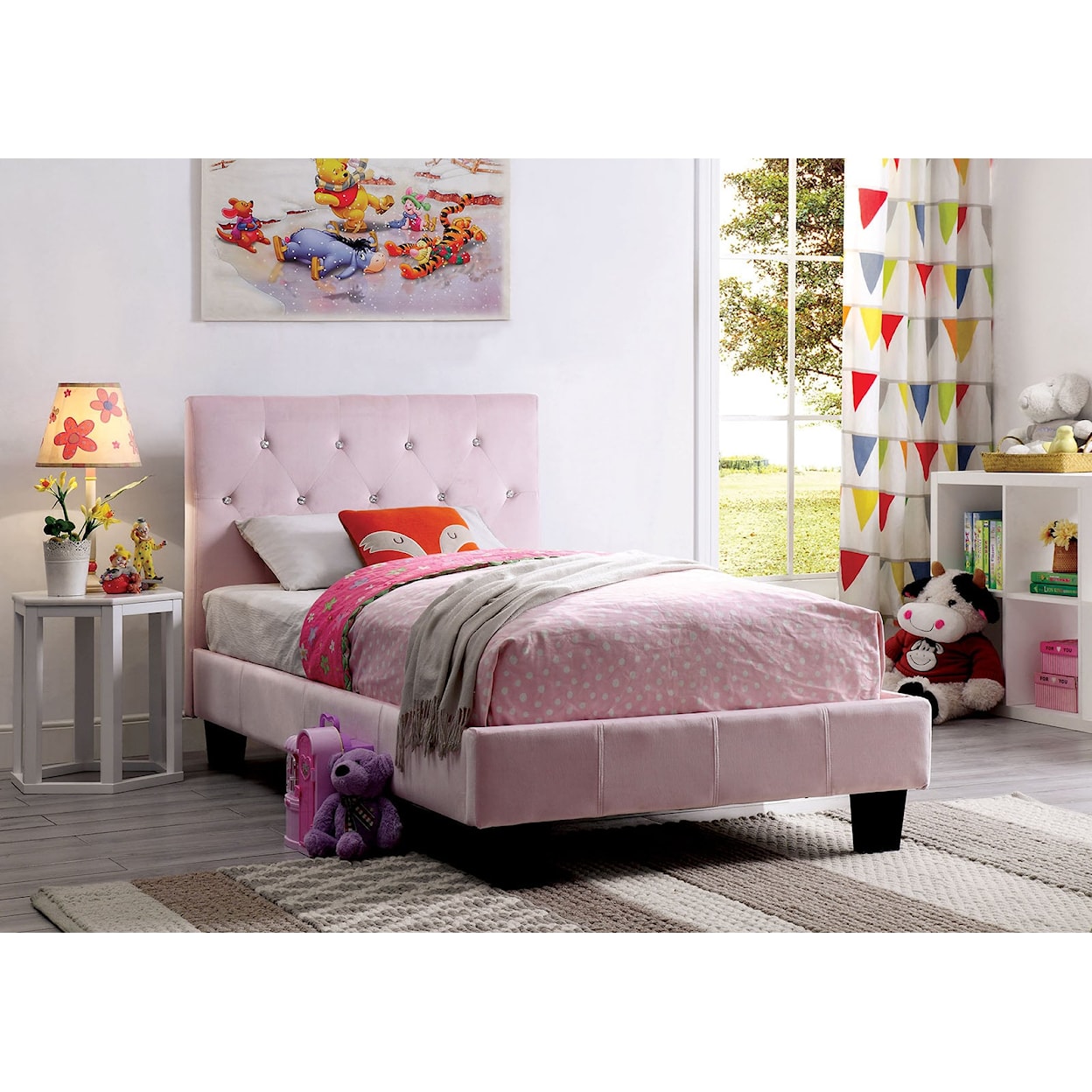 Furniture of America Velen PINK WITH JEWELS TWIN BED |