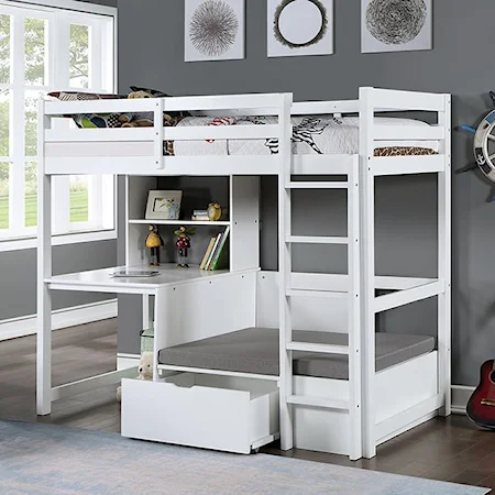 Transitional Youth Bunk Bed With Built in Desk and Storage