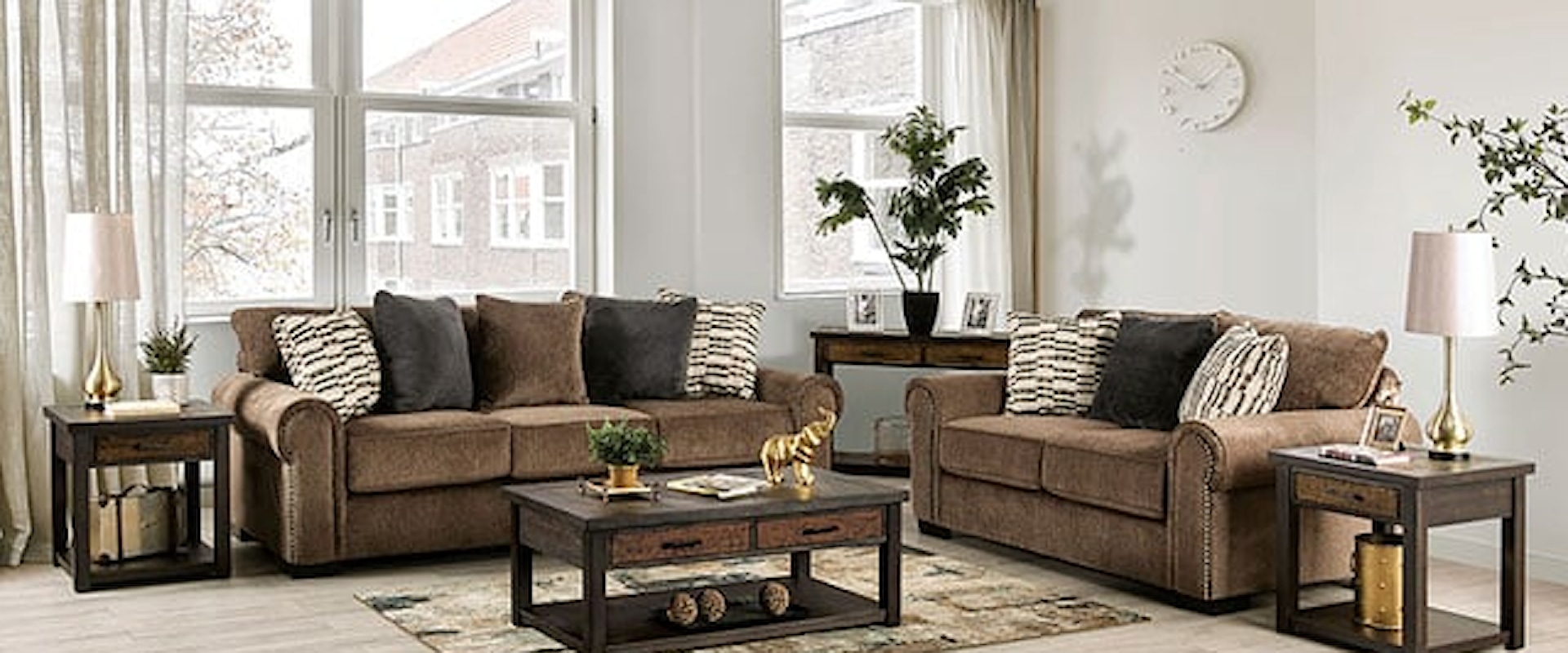Transitional Sofa and Loveseat Living Room Set
