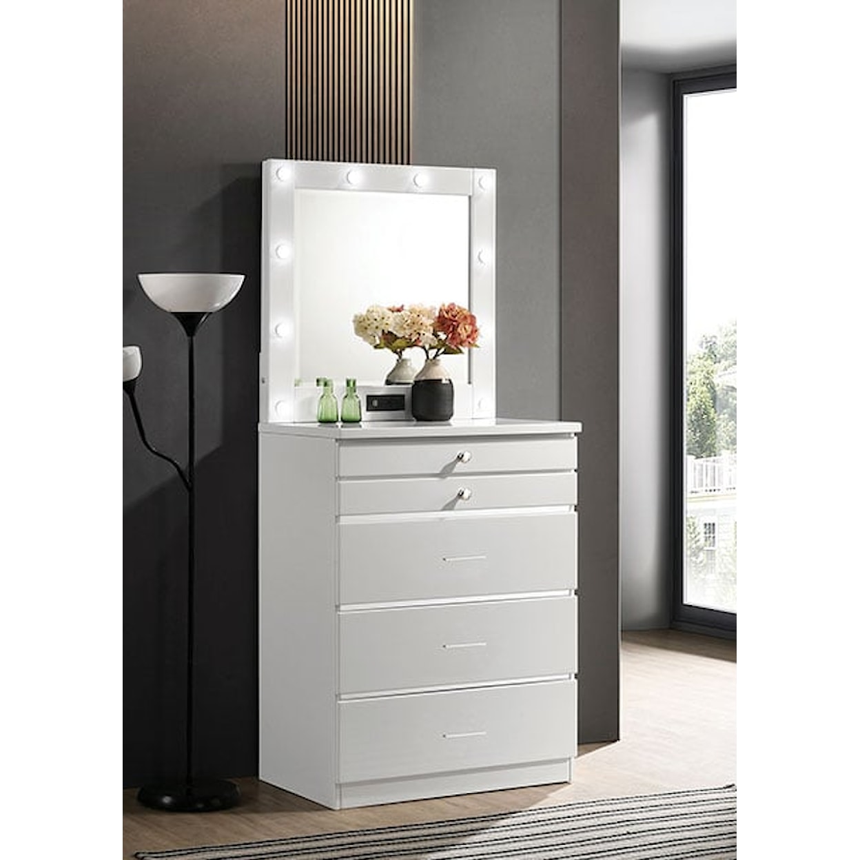 Furniture of America - FOA DESTINEE White Vanity Desk and Mirror Set