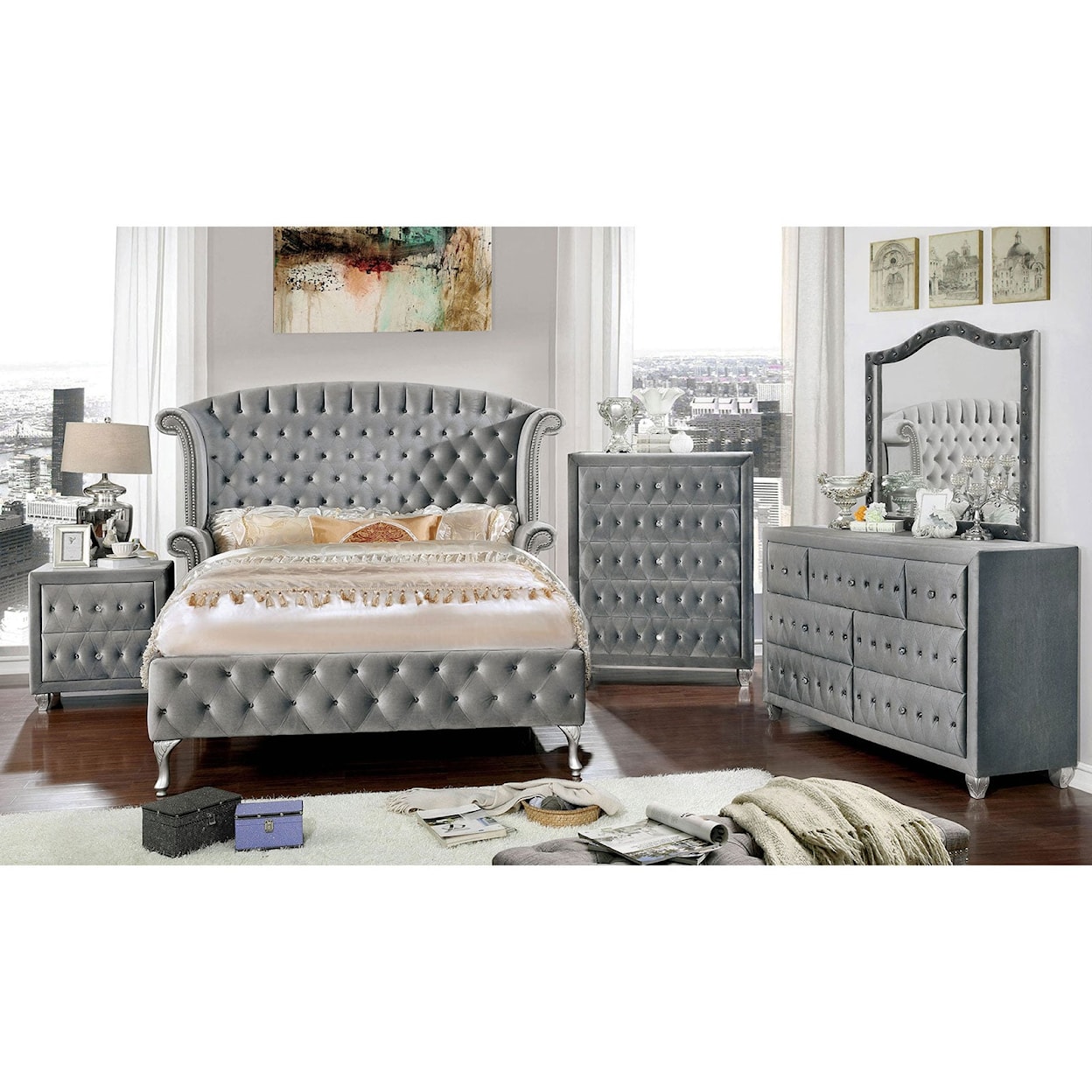 Furniture of America Alzir 5 Pc. Queen Bedroom Set w/ 2NS