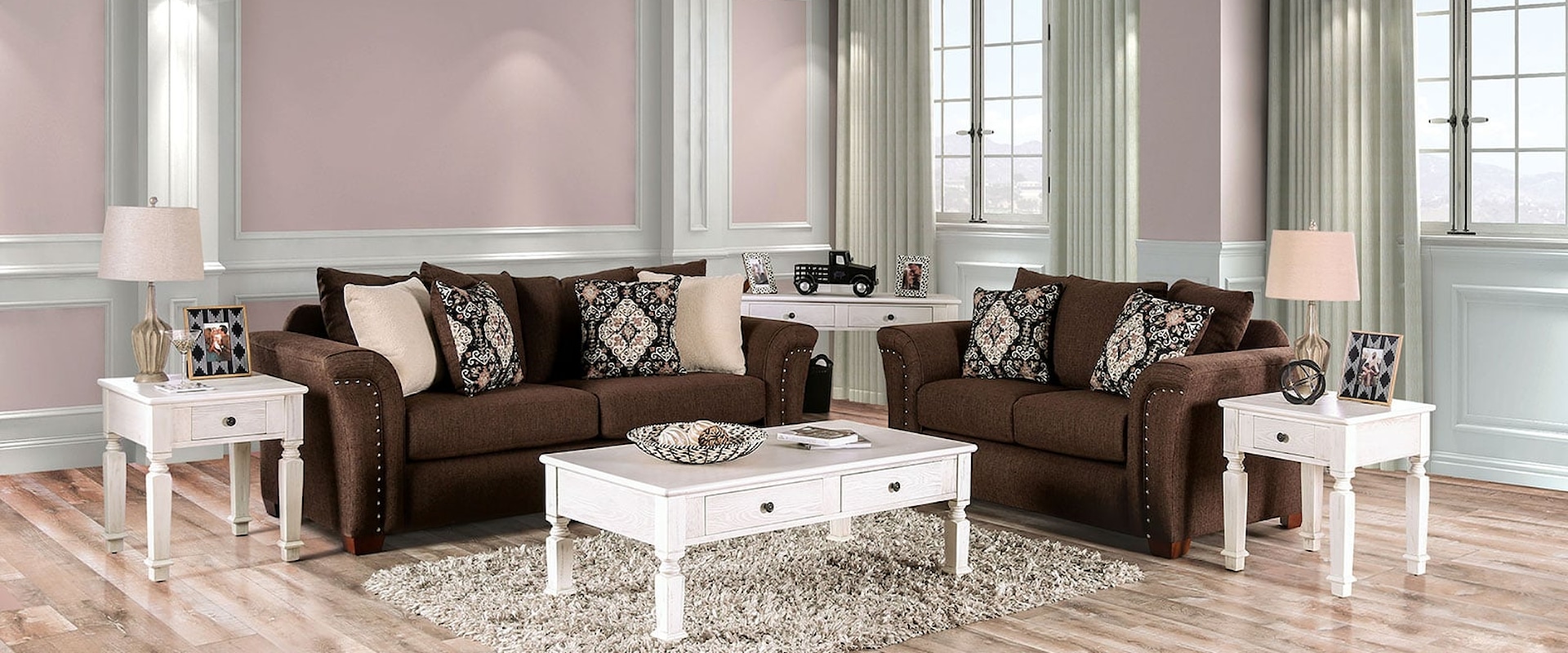 Transitional Belsize 2-Piece Living Room Set with Sofa and Loveseat