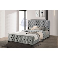 Contemporary Gray Upholstered King Bed with Button Tufting