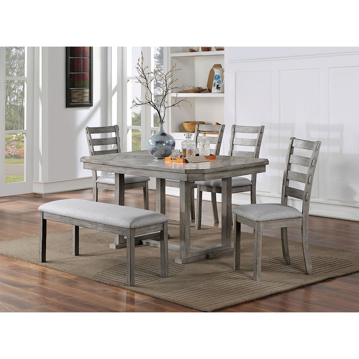 Furniture of America - FOA LAQUILA Tiki Grey 6 Pc. Dining Set