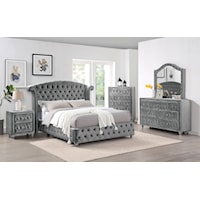 Glam 5-Piece Queen Bedroom Set with Chest and Tufted Upholstery