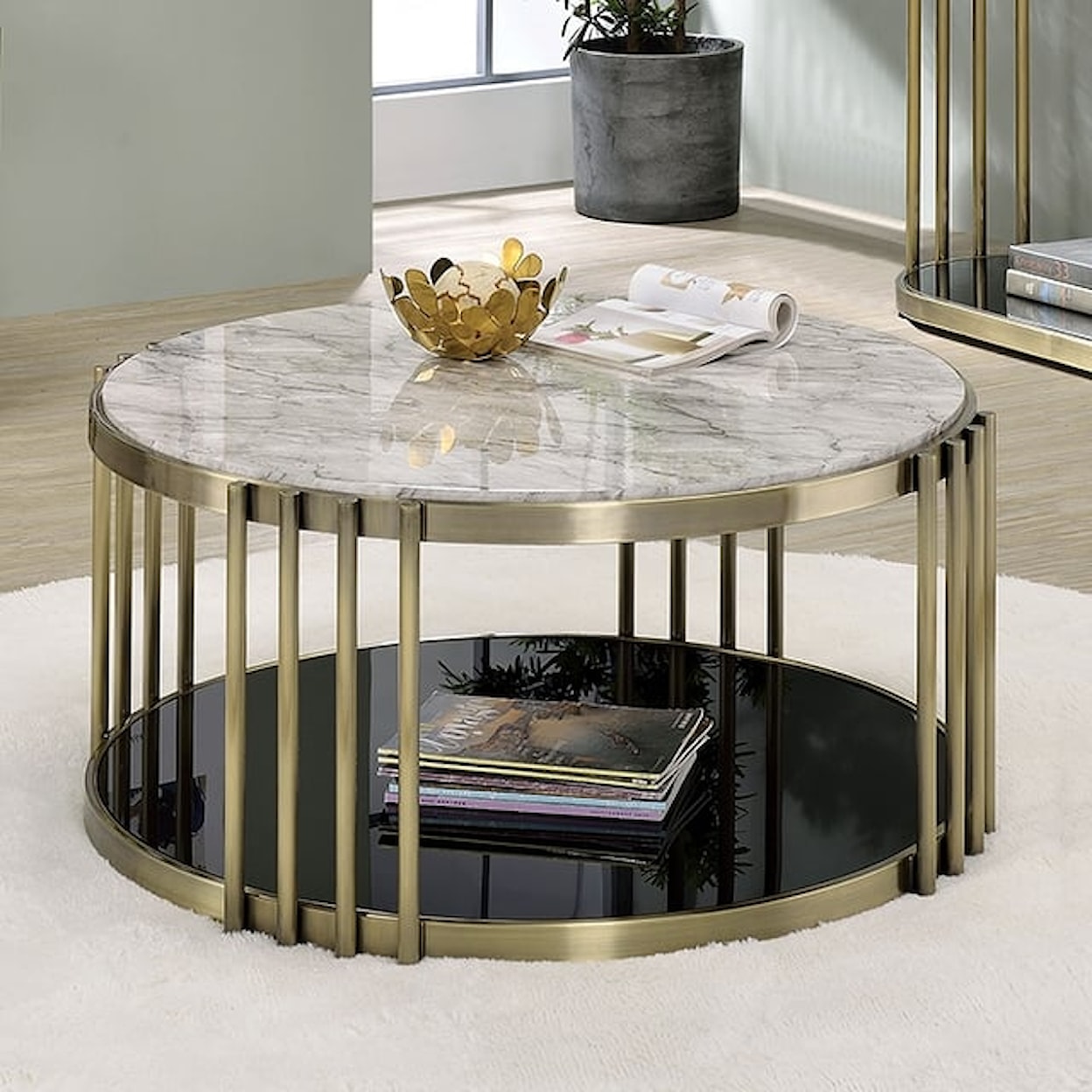 Furniture of America Ofelia Coffee Table with Faux Marble Top