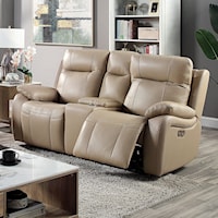 Gaspe Transitional Power Loveseat with USB Port - Light Brown