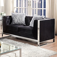 Evadne Glam Loveseat with Metal Accents and Faux-Fur Pillows