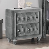 Glam Nightstand with Tufting and Crystal Buttons